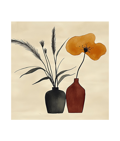Golden Poppy & Botanical Ink Minimalist Art